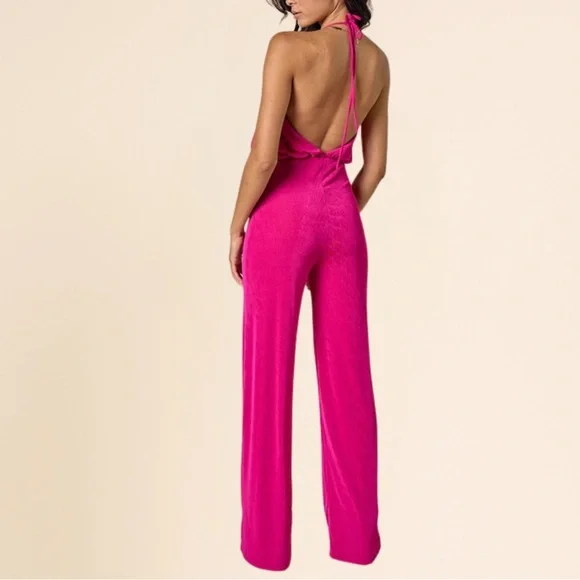 Blue Blush Vibrant Pink Halter Jumpsuit - Picture 6 of 8